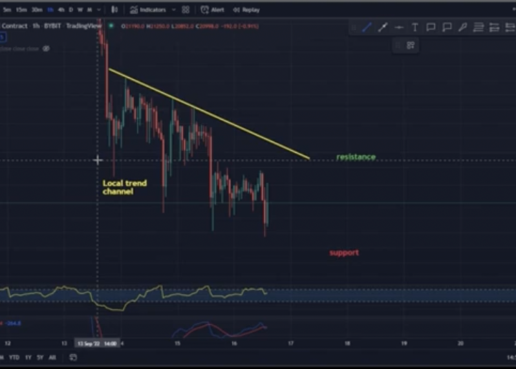 Bitcoin (BTC) to USDT chart over the 1 hour timeframe.