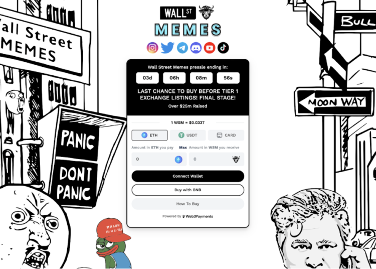 Wall Street Memes (WSM) Presale Will End on Monday – Exponential Gains Anticipated on Tier-1 Exchange Listings
