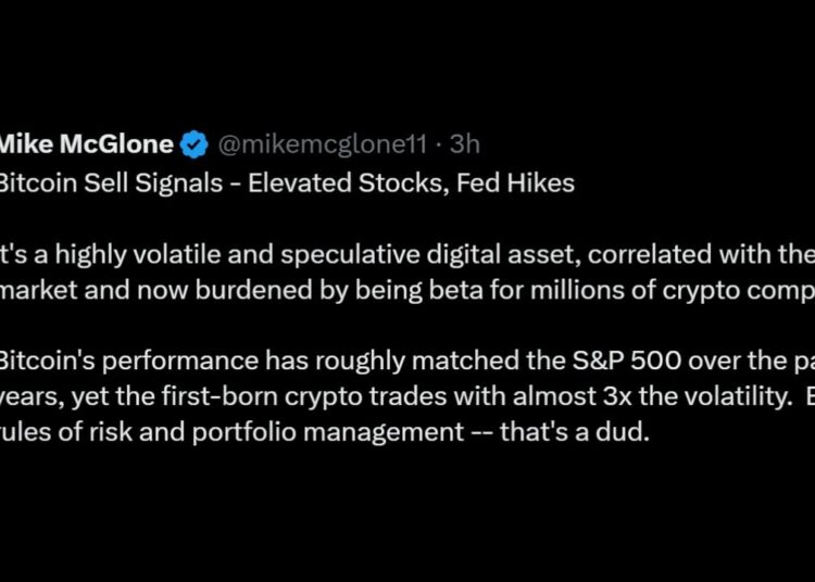McGlone Warns SPX Pullback Could Send Bitcoin Price to $10K – Bitcoin News